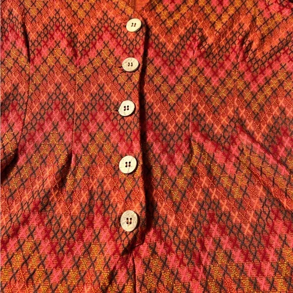 Free People Printed Button Front Romper Red Combo Boho Festival | Size L - Picture 7 of 12